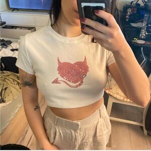 Edikted White Pink Graphic Crop T-Shirt